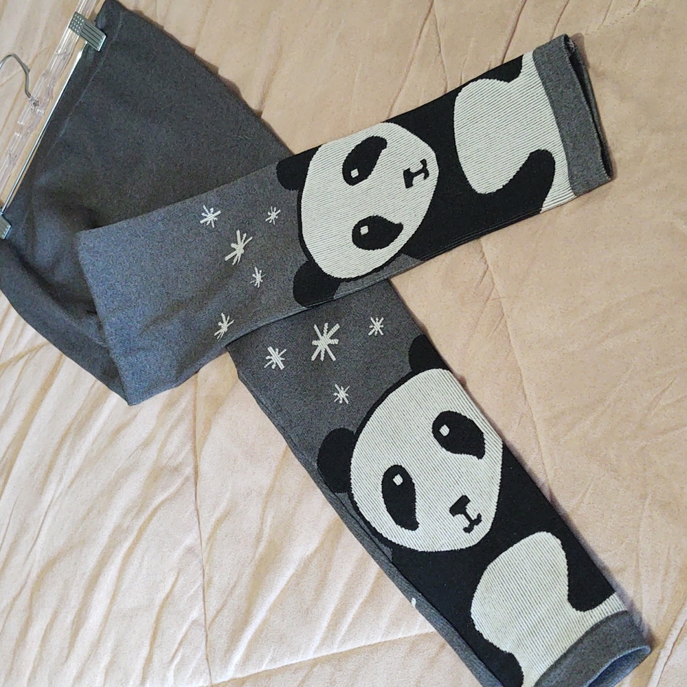 Epic Threads Panda Bear Cold Weather Leggings Grey Small